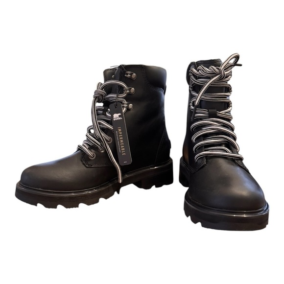 SOREL Lennox Leather Lace-Up Boots in Black Sea Salt NIB - Picture 7 of 9